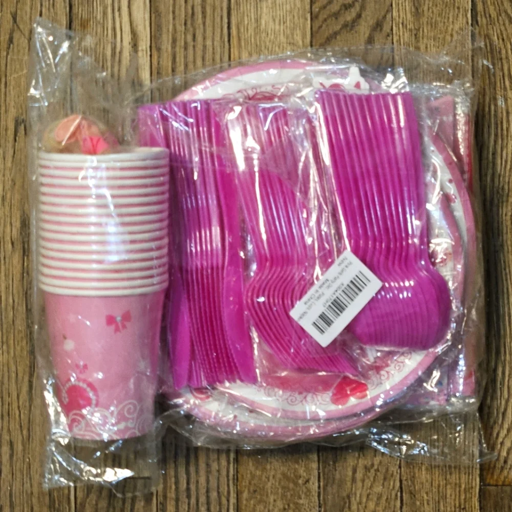NIB Pink Princess Party Supplies Set